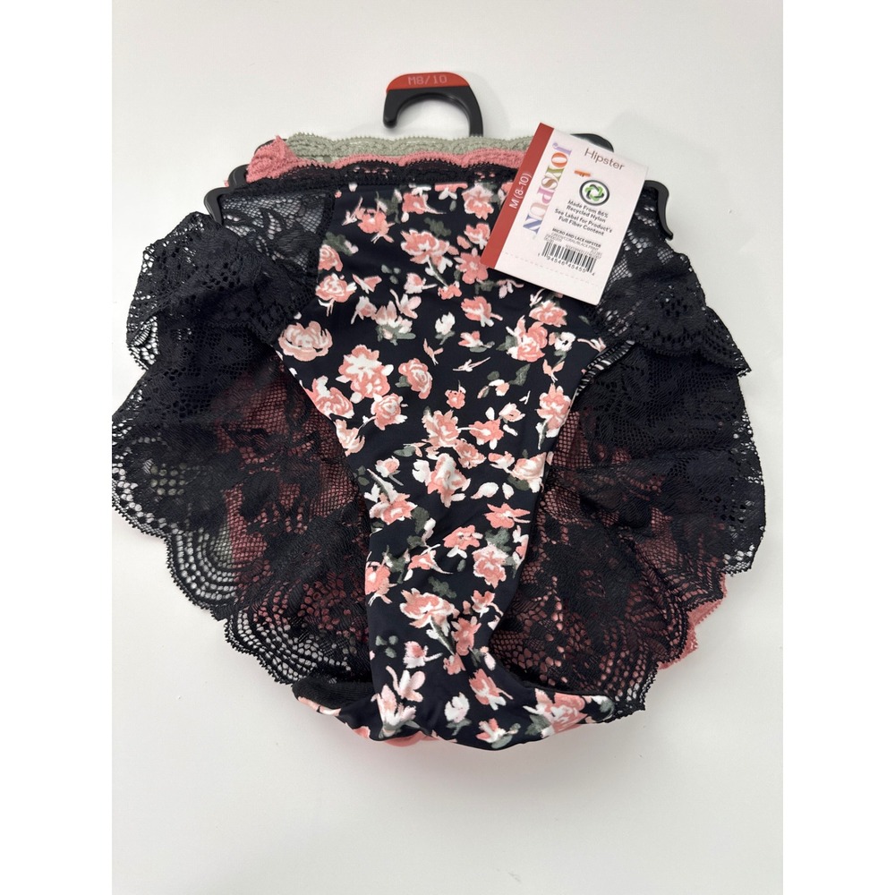 Joyspun Hipster Panties‎ Size M Green Coral Black Floral Lace Romantic 3 Pack